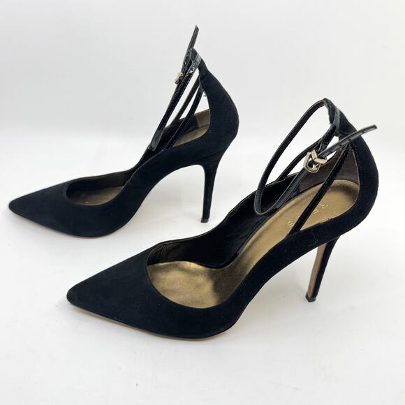 REISS Black Suede Pointed-Toe Ankle Strap Stiletto Pumps - Picture 4 of 10